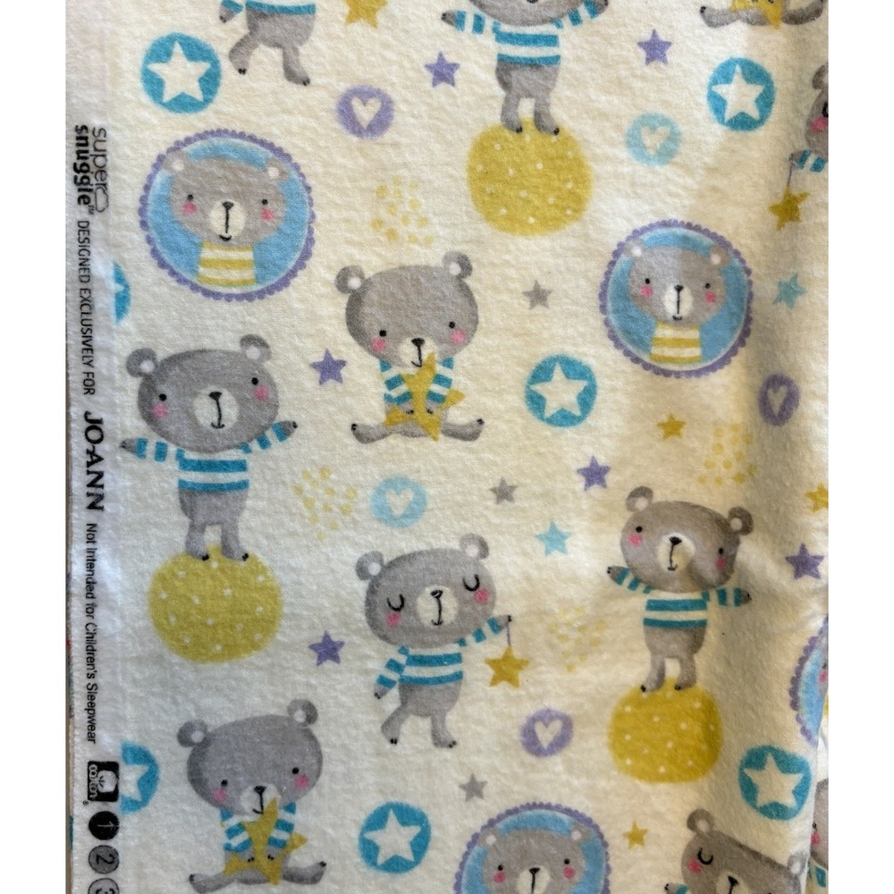 Super Snuggle Bears And Stars Flannel Joann's 42" x 29" Remnant White Blue